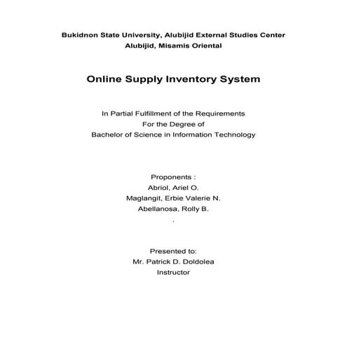Online supply inventory system