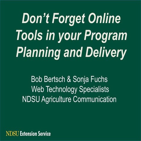 Don’t Forget Online Tools in Your Program Planning and Delivery