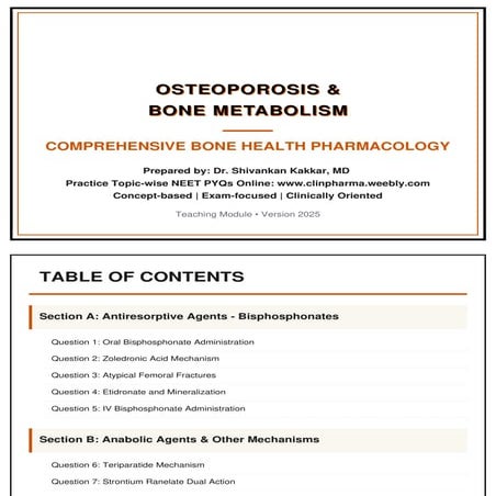 Osteoporosis and Bone Metabolism | ClinPharma Pharmacology Series by Dr. Shiv...