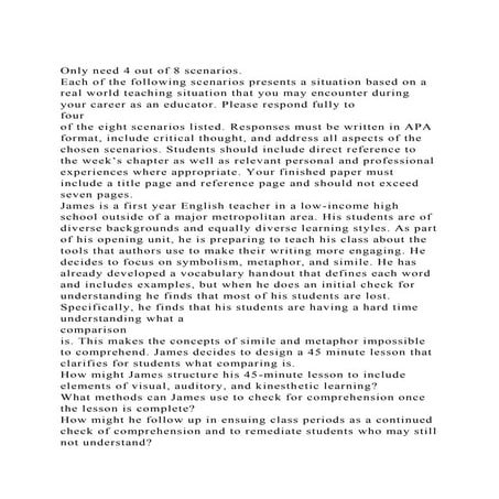 Only need 4 out of 8 scenarios.Each of the following scenarios p.docx