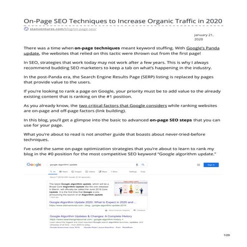 Onpage optimisations