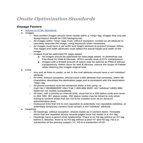 Onpage optimization standards january 2012