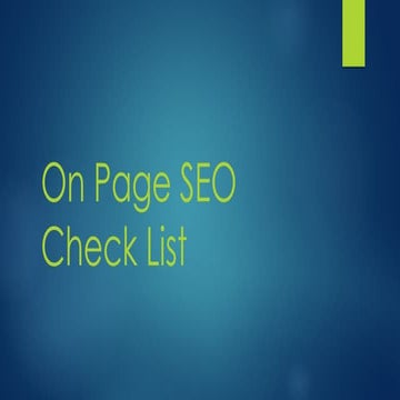 On Page SEO Check List for digital marketing