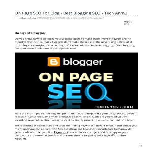 On page seo for blog   best blogging seo - tech anmul