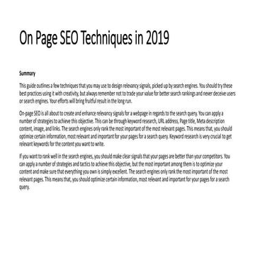 On page seo techniques in 2019