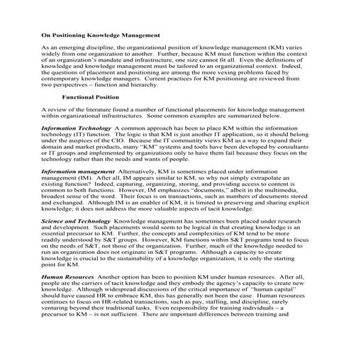 On positioning knowledge management