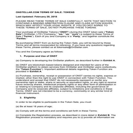 Onstellar terms of sale