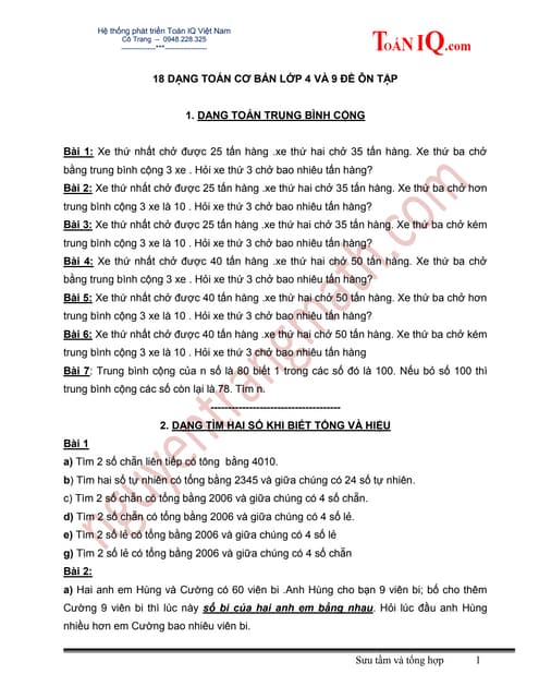 ÔN TẬP TOÁN LỚP 4 QUA 18 DẠNG TOÁN ...