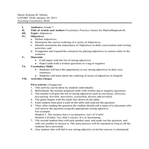 On teaching vocabulary skills