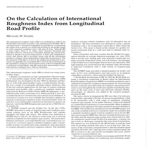 International Roughness Index, IRI, and ISO 2631 Vibration Evaluation | PDF