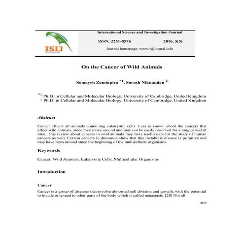 On the cancer of wild animals    somayeh zaminpira - sorush niknamian