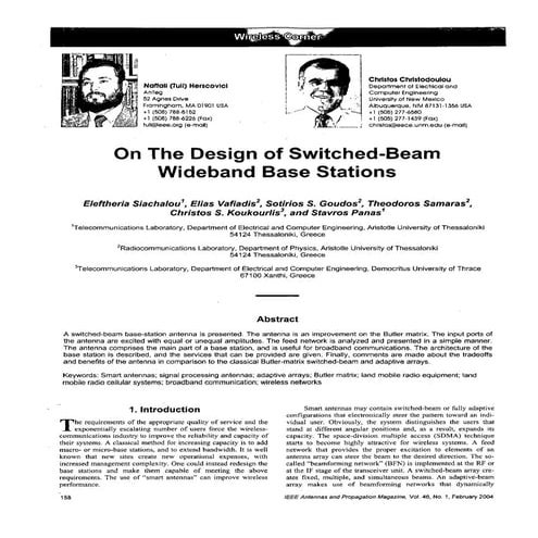 On the design of switched beam wideband base stations