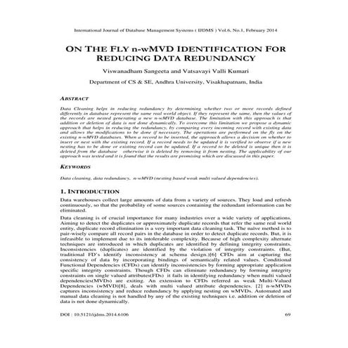 On the fly n w mvd identification for reducing data redundancy