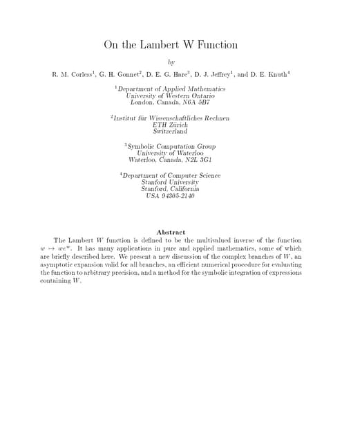 On the lambert w function