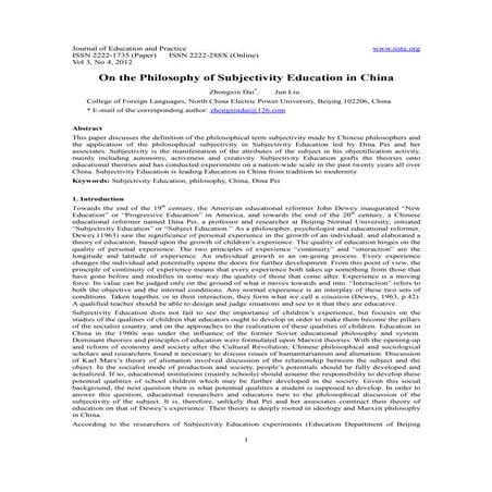 On the philosophy of subjectivity education in china