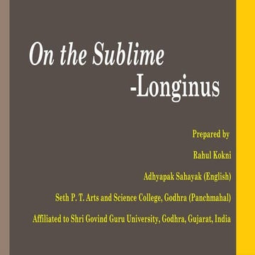 ON THE SUBLIME BY LONGINUS (THE FIRST ROMANTIC CRITIC)
