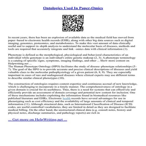 Ontologies Used In Paper-Omics