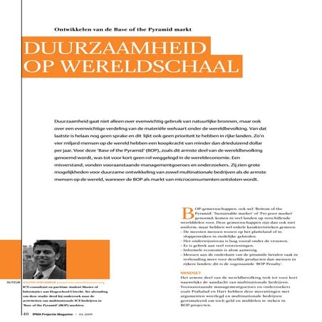 Ontwikkelen Van De Base Of The Pyramid Markt  - Projectie Magazine 2009