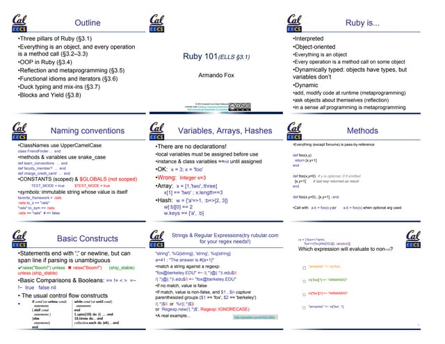 CS169 UC Berkeley Armando Fox Ruby basics