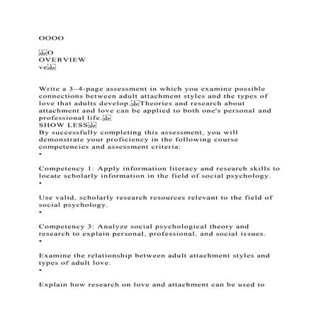 OOOO OOVERVIEWve Write a 3–4-page assessment in which .docx