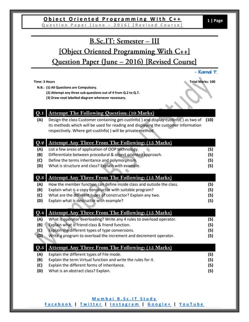 [Question Paper] Introduction To C++ Programming (Revised Course ...