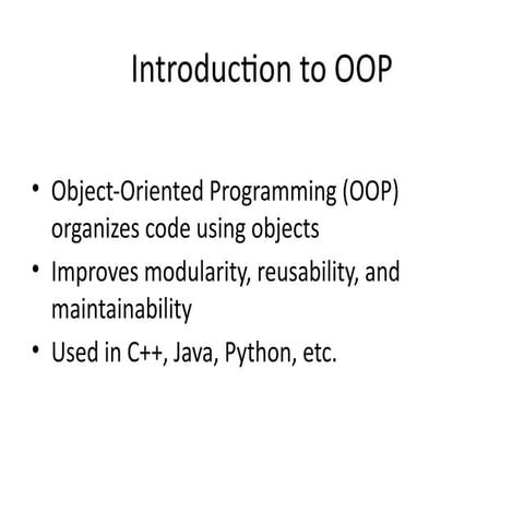 Comprehensive Introduction to Object-Oriented Programming Concepts and ...