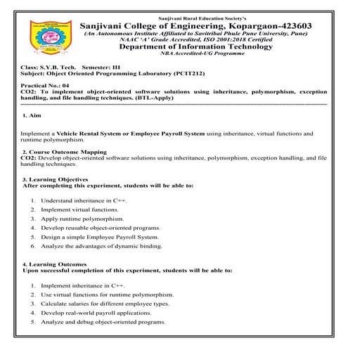 *Practical No-04 Implementing Employee Payroll System Using Inheritance ...