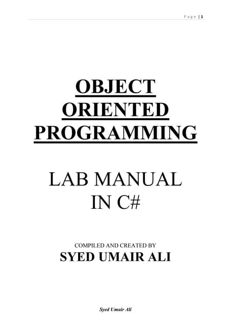 Object Oriented Programming with C#