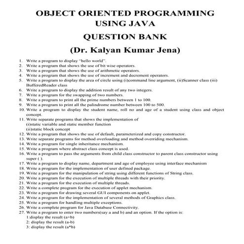 Object oriented programming -QuestionBank | PDF