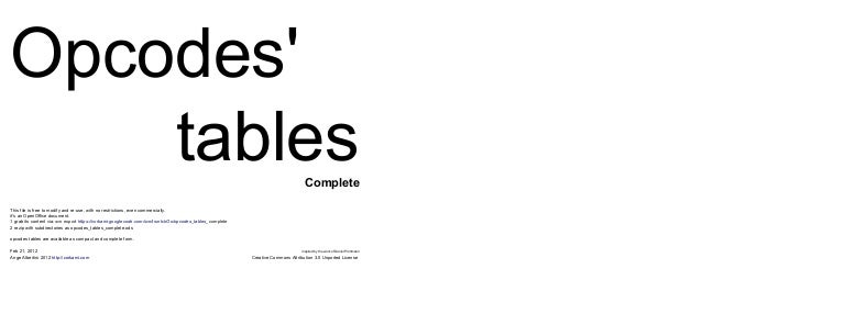 Opcodes tables (complete)