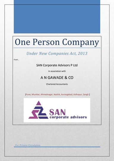 One Person Company (OPC) under new Companies Act, 2013
