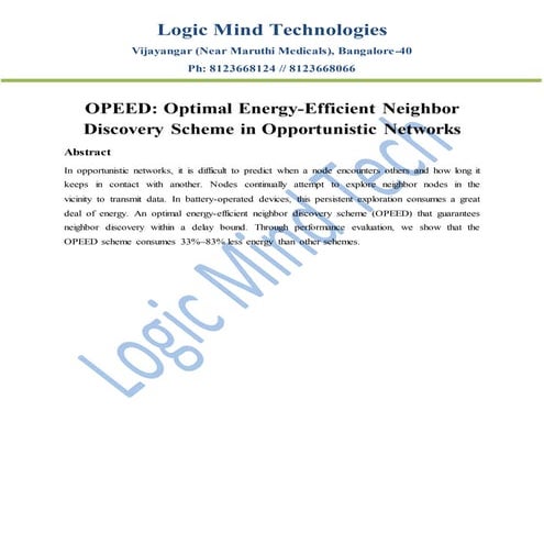 Opeed  optimal energy efficient neighbor discovery scheme in opportunistic ne...