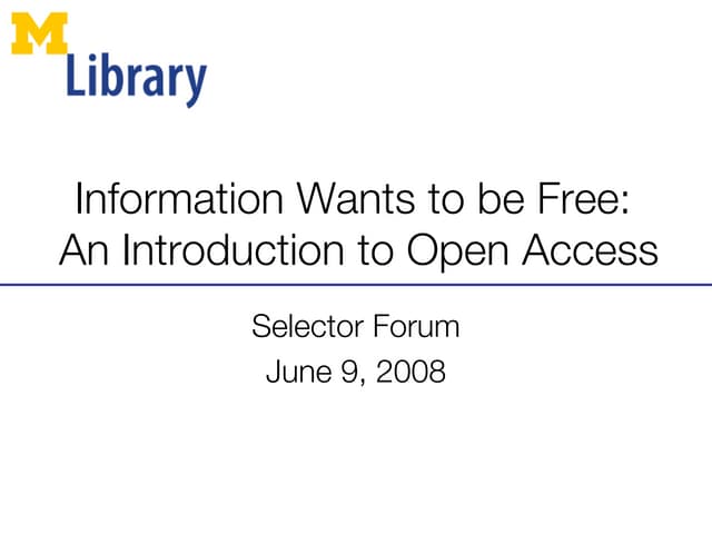 Open Access For Subject Specialist Librarians