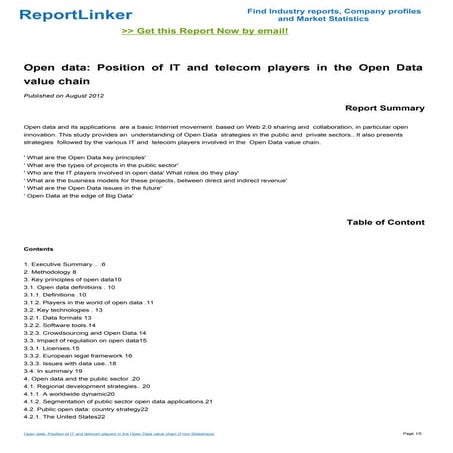 Open data: Position of IT and telecom players in the Open Data value chain