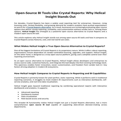 Open-Source BI Tools Like Crystal Reports Why Helical Insight Stands ...