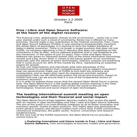 Open World Forum 2009 Synthesis