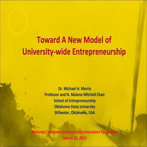 Open 2011 - REE Workshop - Toward a New Model of University-wide Entrepreneur...