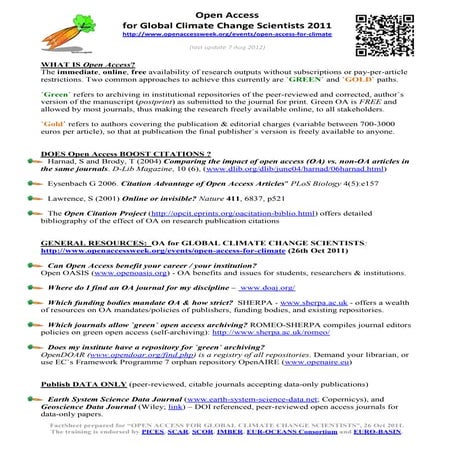 Open Access For Global Climate Change Factsheet 2011