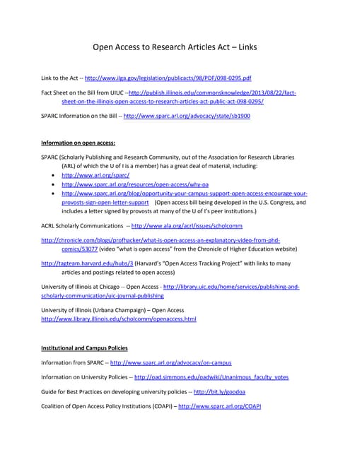 Open Access to Research Articles Act - Links