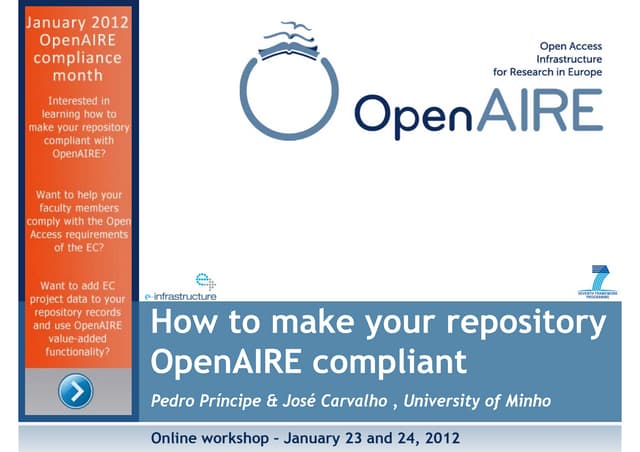 OpenAIRE  "How to make your repository OpenAIRE compliant: DSpace" 
