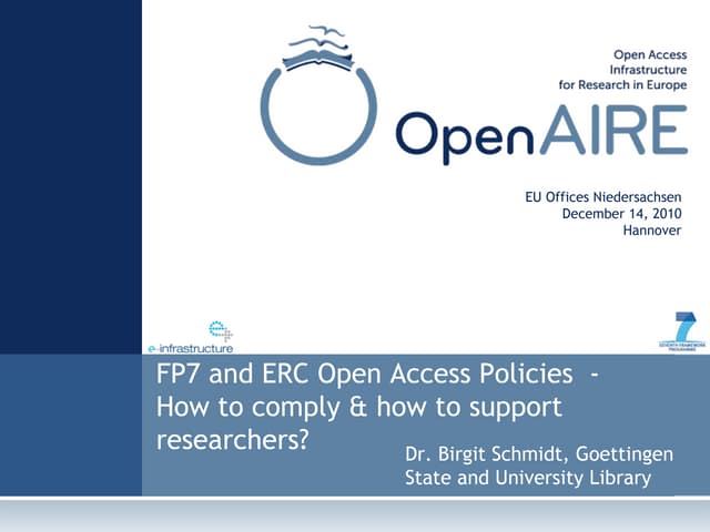 OpenAIRE presentation at EU Offices in Lower Saxony, Germany