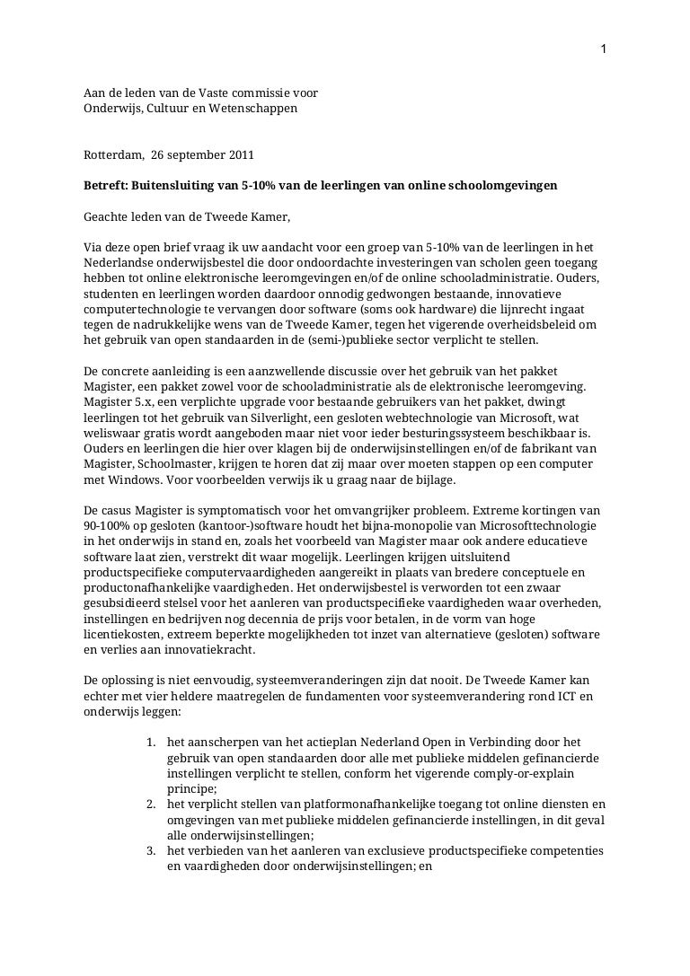 Open brief inzake buitensluiting 5 10 procent leerlingen 26092011
