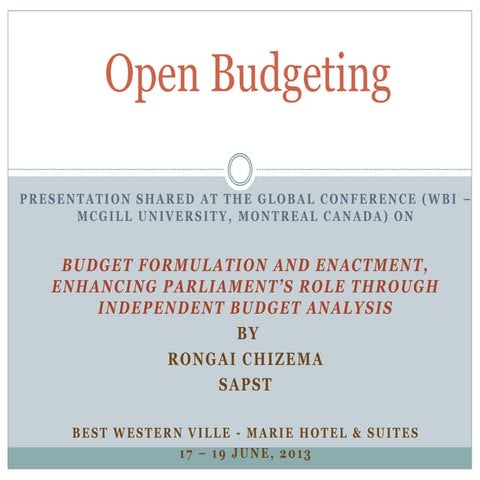 Open budgeting   rongai chizema, south african parliamentary support trust
