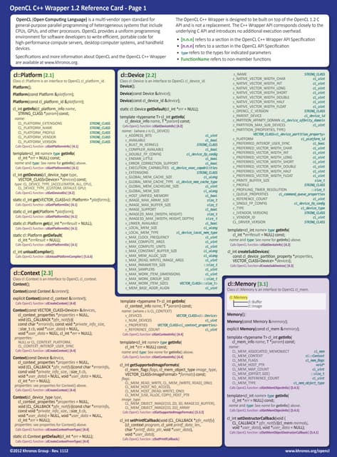 OpenCL C++ Wrapper 1.2 Reference Card