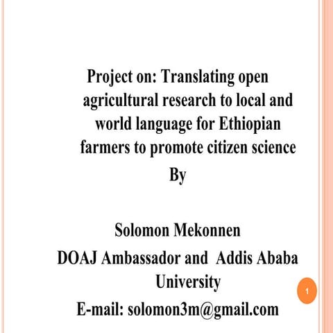 Translating Open Agricultural Research to Local & World languages for Ethiopi...