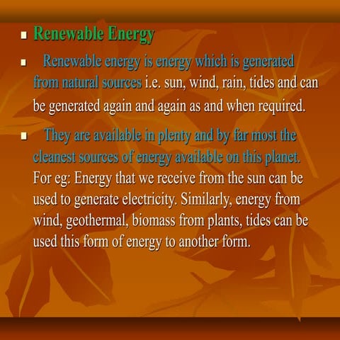 Renewable and Non- renewable energy Sources