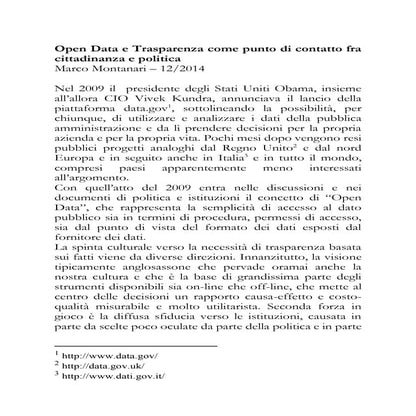 Open Data e Trasparenza come punto di contatto fra cittadinanza e politica