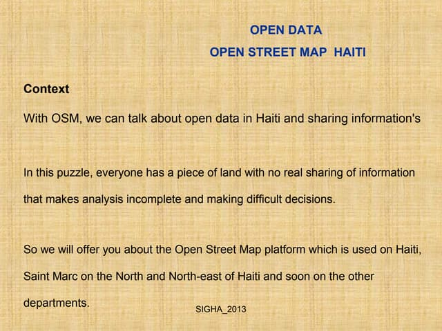 Open Data IOM Haiti, State of the Map