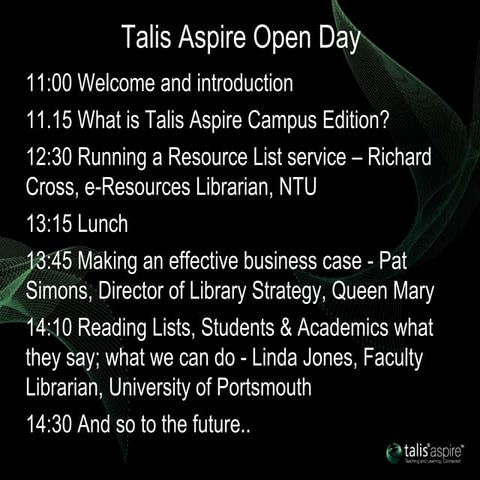Talis Aspire Open Day - Introduction
