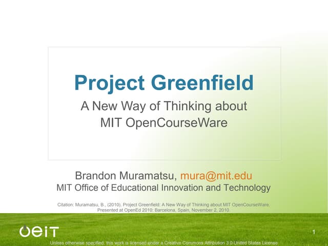 Project Greenfield: A New Way of Thinking about MIT OpenCourseWare